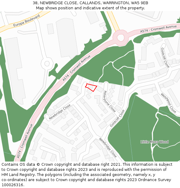 38, NEWBRIDGE CLOSE, CALLANDS, WARRINGTON, WA5 9EB: Location map and indicative extent of plot