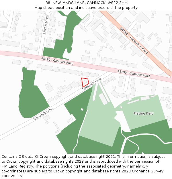 38, NEWLANDS LANE, CANNOCK, WS12 3HH: Location map and indicative extent of plot