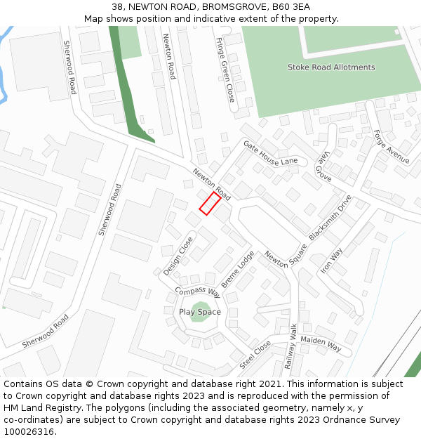 38, NEWTON ROAD, BROMSGROVE, B60 3EA: Location map and indicative extent of plot