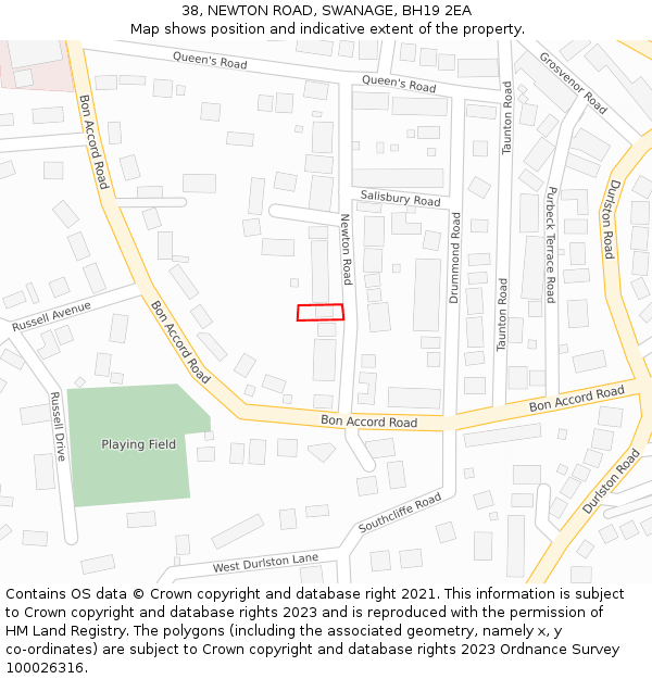 38, NEWTON ROAD, SWANAGE, BH19 2EA: Location map and indicative extent of plot