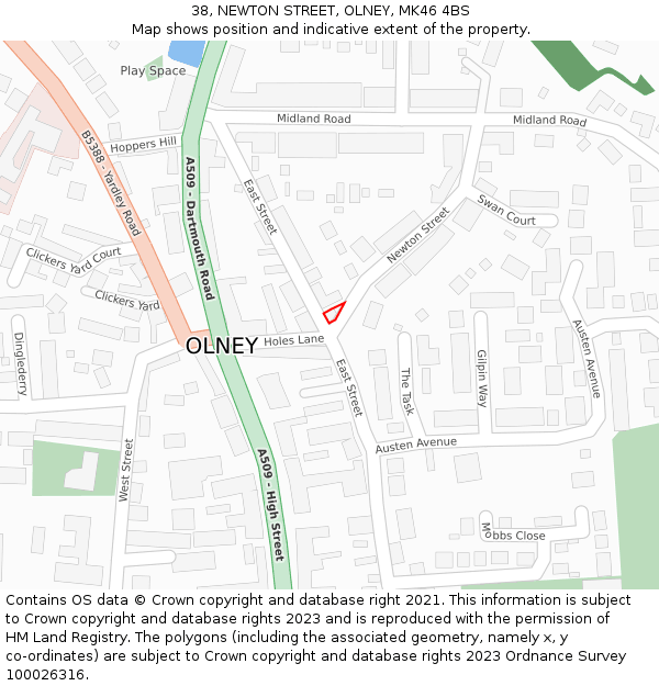 38, NEWTON STREET, OLNEY, MK46 4BS: Location map and indicative extent of plot