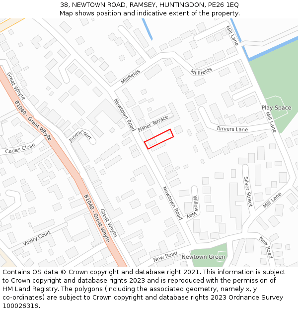 38, NEWTOWN ROAD, RAMSEY, HUNTINGDON, PE26 1EQ: Location map and indicative extent of plot