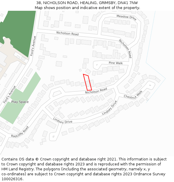 38, NICHOLSON ROAD, HEALING, GRIMSBY, DN41 7NW: Location map and indicative extent of plot