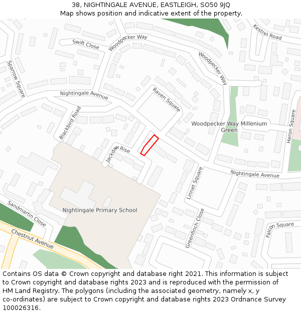 38, NIGHTINGALE AVENUE, EASTLEIGH, SO50 9JQ: Location map and indicative extent of plot