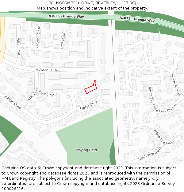 38, NORNABELL DRIVE, BEVERLEY, HU17 9GJ: Location map and indicative extent of plot