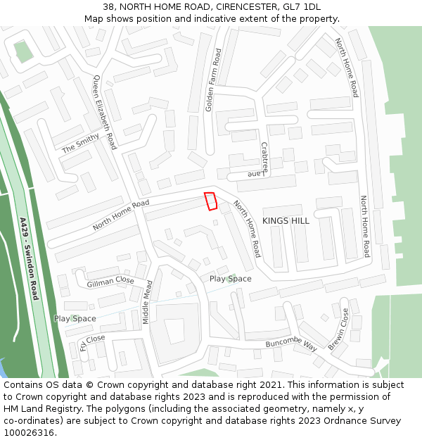 38, NORTH HOME ROAD, CIRENCESTER, GL7 1DL: Location map and indicative extent of plot
