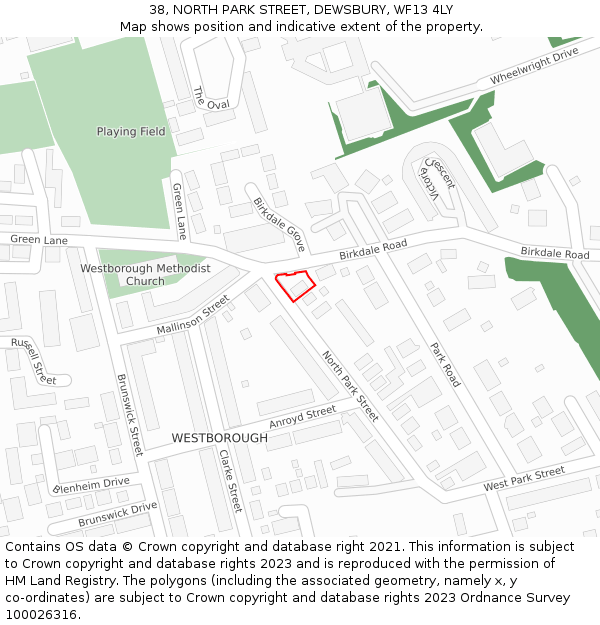 38, NORTH PARK STREET, DEWSBURY, WF13 4LY: Location map and indicative extent of plot