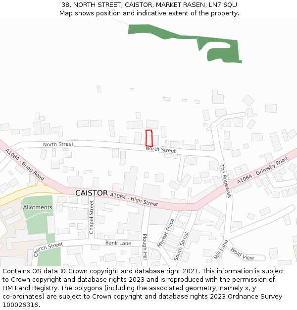 38, NORTH STREET, CAISTOR, MARKET RASEN, LN7 6QU: Location map and indicative extent of plot