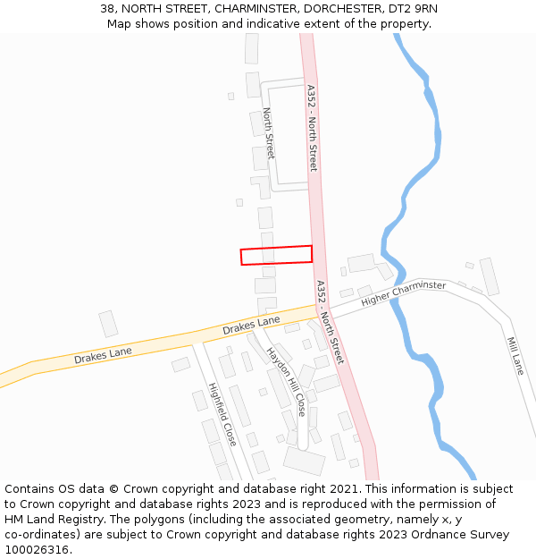 38, NORTH STREET, CHARMINSTER, DORCHESTER, DT2 9RN: Location map and indicative extent of plot