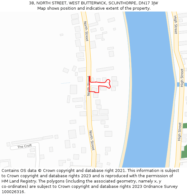 38, NORTH STREET, WEST BUTTERWICK, SCUNTHORPE, DN17 3JW: Location map and indicative extent of plot