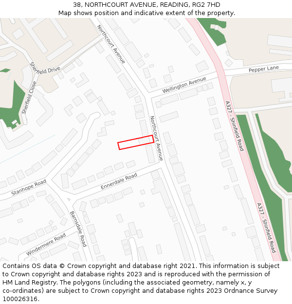 38, NORTHCOURT AVENUE, READING, RG2 7HD: Location map and indicative extent of plot