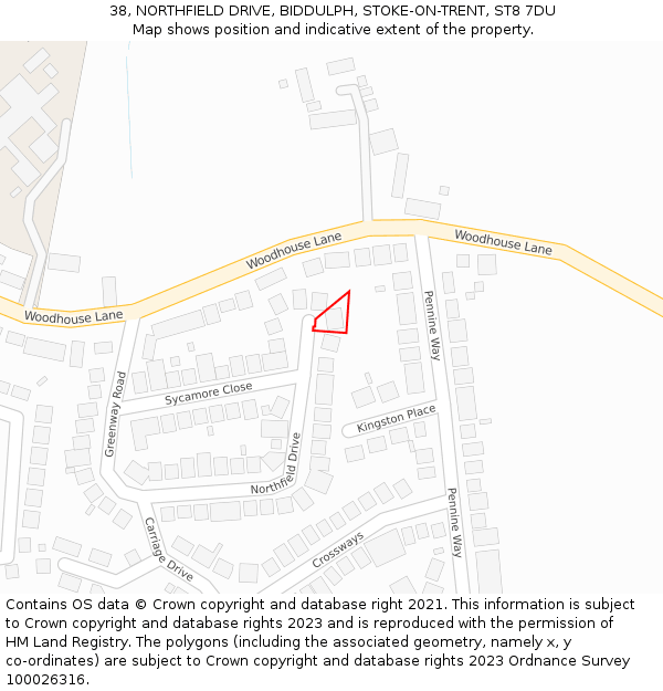 38, NORTHFIELD DRIVE, BIDDULPH, STOKE-ON-TRENT, ST8 7DU: Location map and indicative extent of plot