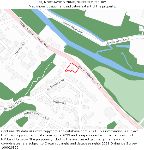 38, NORTHWOOD DRIVE, SHEFFIELD, S6 1RY: Location map and indicative extent of plot