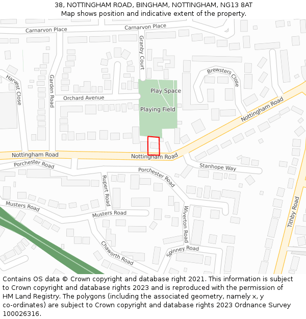 38, NOTTINGHAM ROAD, BINGHAM, NOTTINGHAM, NG13 8AT: Location map and indicative extent of plot