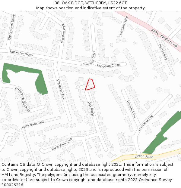 38, OAK RIDGE, WETHERBY, LS22 6GT: Location map and indicative extent of plot