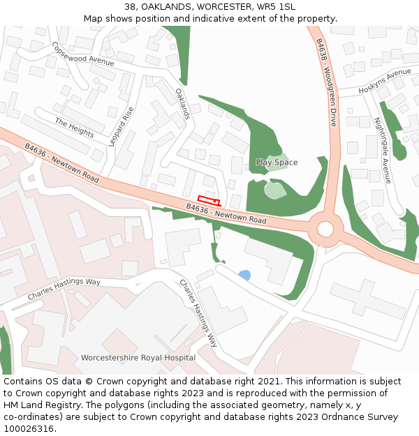 38, OAKLANDS, WORCESTER, WR5 1SL: Location map and indicative extent of plot