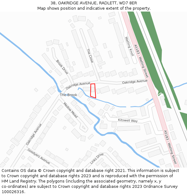 38, OAKRIDGE AVENUE, RADLETT, WD7 8ER: Location map and indicative extent of plot