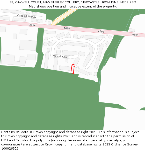 38, OAKWELL COURT, HAMSTERLEY COLLIERY, NEWCASTLE UPON TYNE, NE17 7BD: Location map and indicative extent of plot