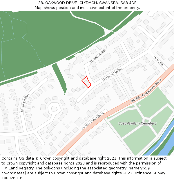 38, OAKWOOD DRIVE, CLYDACH, SWANSEA, SA8 4DF: Location map and indicative extent of plot