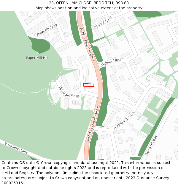 38, OFFENHAM CLOSE, REDDITCH, B98 8RJ: Location map and indicative extent of plot