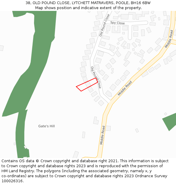 38, OLD POUND CLOSE, LYTCHETT MATRAVERS, POOLE, BH16 6BW: Location map and indicative extent of plot