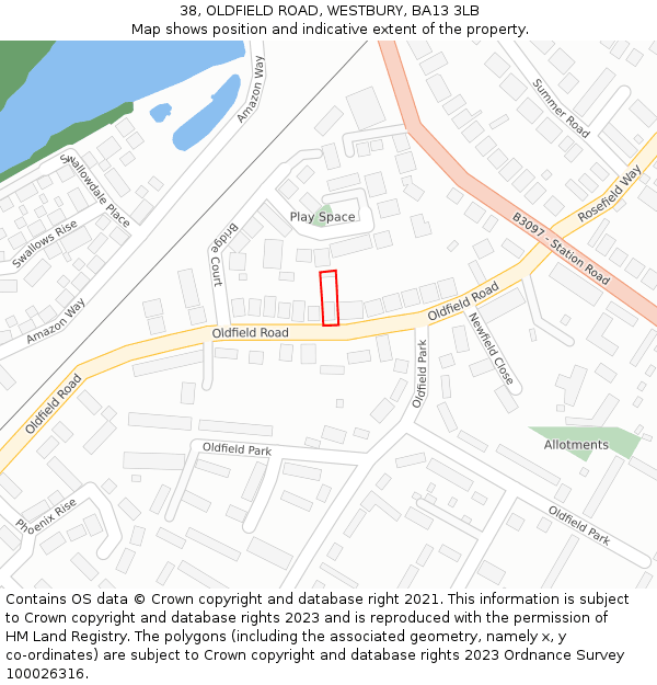 38, OLDFIELD ROAD, WESTBURY, BA13 3LB: Location map and indicative extent of plot