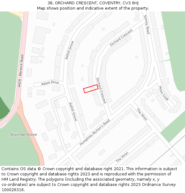 38, ORCHARD CRESCENT, COVENTRY, CV3 6HJ: Location map and indicative extent of plot