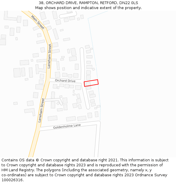 38, ORCHARD DRIVE, RAMPTON, RETFORD, DN22 0LS: Location map and indicative extent of plot