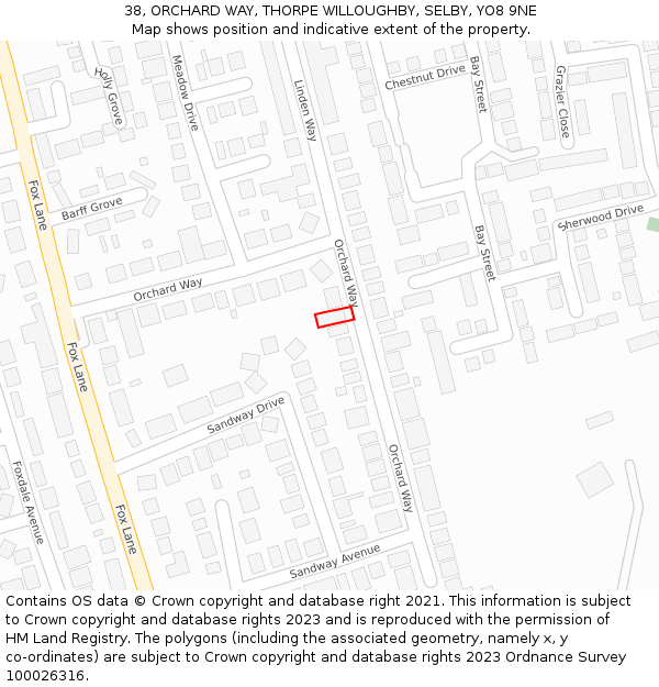 38, ORCHARD WAY, THORPE WILLOUGHBY, SELBY, YO8 9NE: Location map and indicative extent of plot