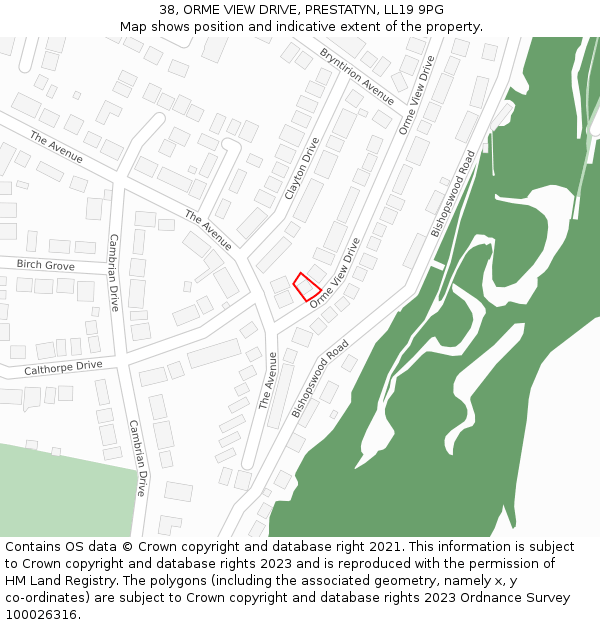 38, ORME VIEW DRIVE, PRESTATYN, LL19 9PG: Location map and indicative extent of plot