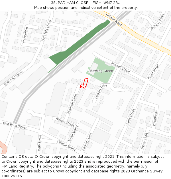38, PADIHAM CLOSE, LEIGH, WN7 2RU: Location map and indicative extent of plot