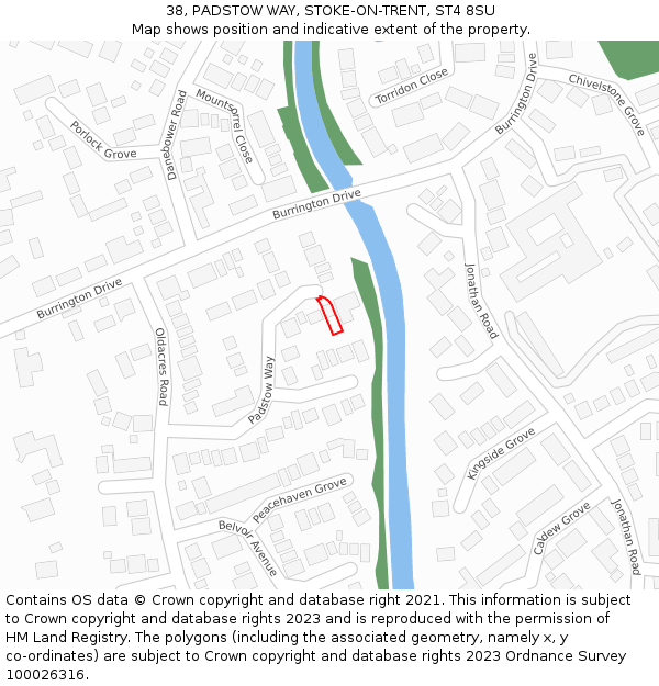 38, PADSTOW WAY, STOKE-ON-TRENT, ST4 8SU: Location map and indicative extent of plot