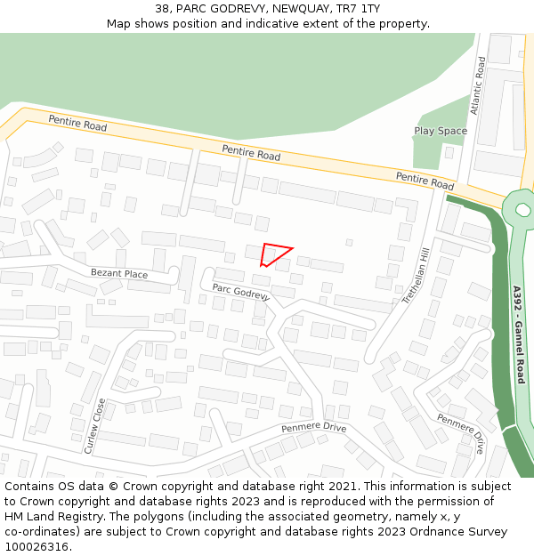 38, PARC GODREVY, NEWQUAY, TR7 1TY: Location map and indicative extent of plot