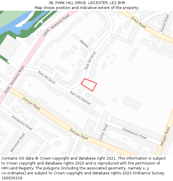 38, PARK HILL DRIVE, LEICESTER, LE2 8HR: Location map and indicative extent of plot