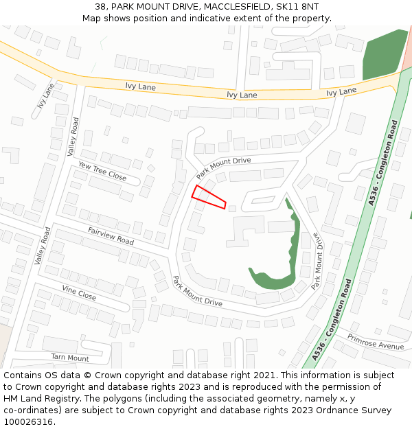 38, PARK MOUNT DRIVE, MACCLESFIELD, SK11 8NT: Location map and indicative extent of plot