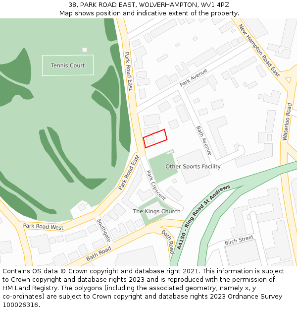 38, PARK ROAD EAST, WOLVERHAMPTON, WV1 4PZ: Location map and indicative extent of plot