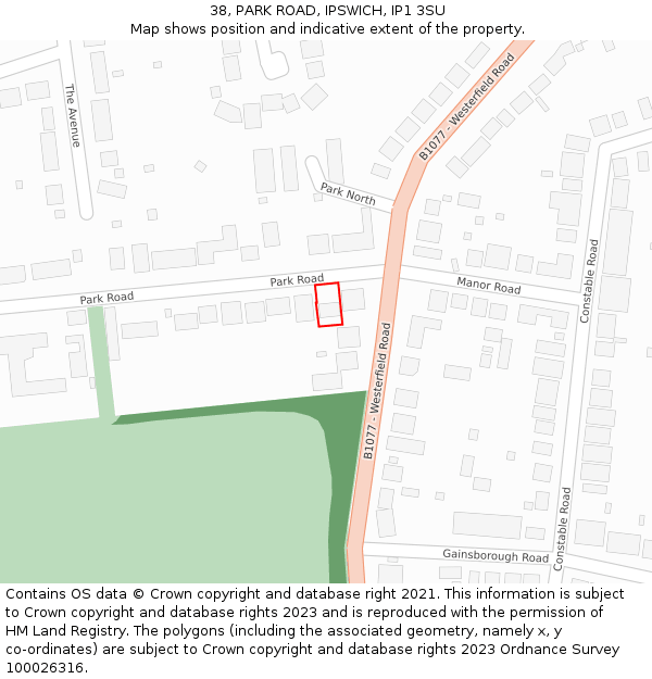 38, PARK ROAD, IPSWICH, IP1 3SU: Location map and indicative extent of plot