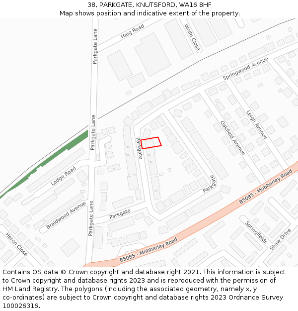 38, PARKGATE, KNUTSFORD, WA16 8HF: Location map and indicative extent of plot