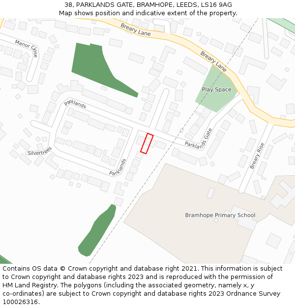 38, PARKLANDS GATE, BRAMHOPE, LEEDS, LS16 9AG: Location map and indicative extent of plot