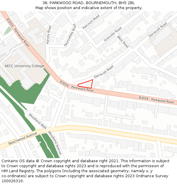 38, PARKWOOD ROAD, BOURNEMOUTH, BH5 2BL: Location map and indicative extent of plot