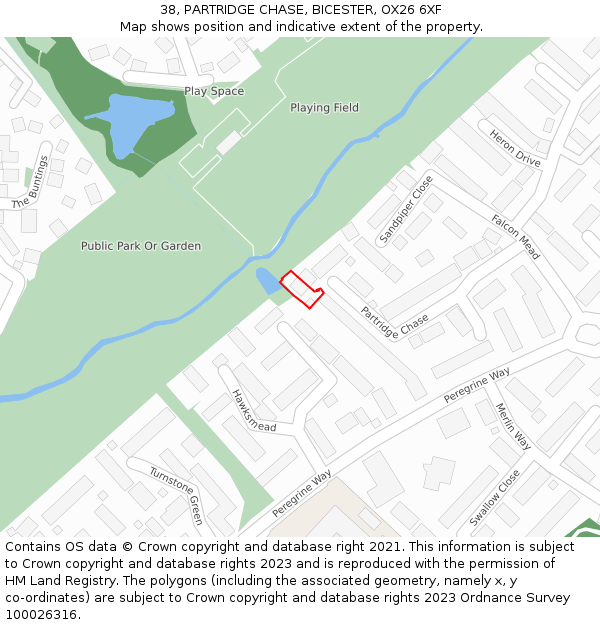 38, PARTRIDGE CHASE, BICESTER, OX26 6XF: Location map and indicative extent of plot