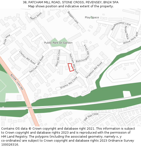 38, PATCHAM MILL ROAD, STONE CROSS, PEVENSEY, BN24 5PA: Location map and indicative extent of plot