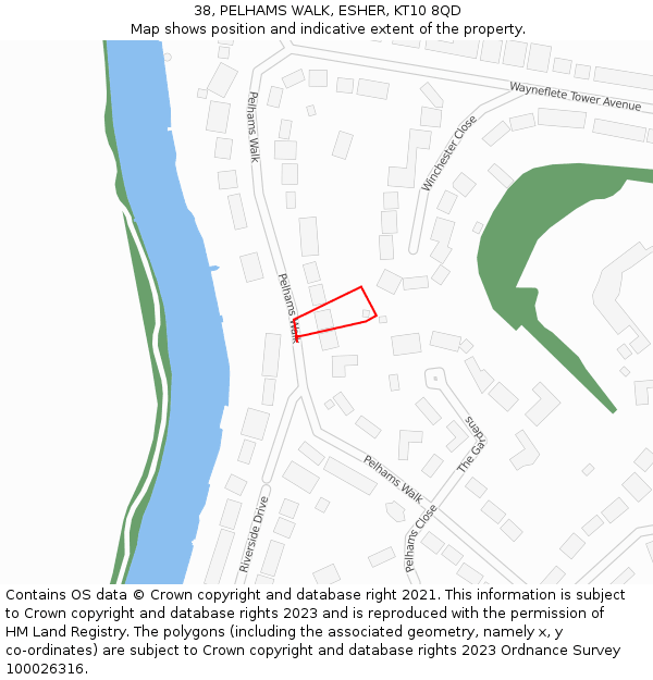 38, PELHAMS WALK, ESHER, KT10 8QD: Location map and indicative extent of plot