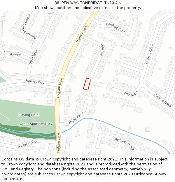 38, PEN WAY, TONBRIDGE, TN10 4JN: Location map and indicative extent of plot