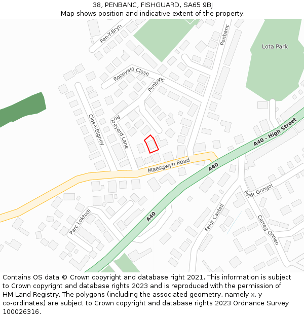 38, PENBANC, FISHGUARD, SA65 9BJ: Location map and indicative extent of plot