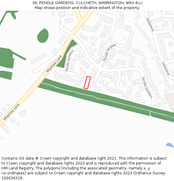 38, PENDLE GARDENS, CULCHETH, WARRINGTON, WA3 4LU: Location map and indicative extent of plot