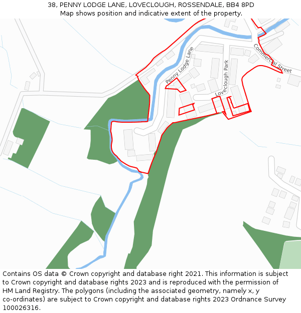 38, PENNY LODGE LANE, LOVECLOUGH, ROSSENDALE, BB4 8PD: Location map and indicative extent of plot