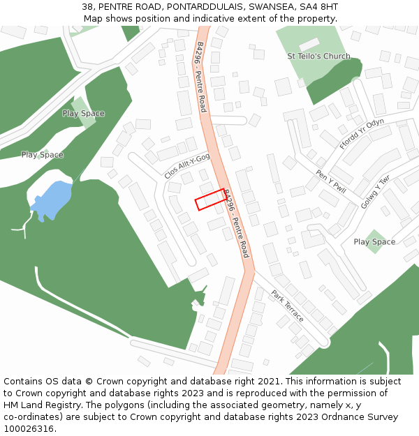 38, PENTRE ROAD, PONTARDDULAIS, SWANSEA, SA4 8HT: Location map and indicative extent of plot