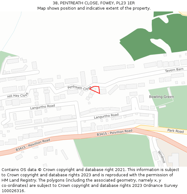 38, PENTREATH CLOSE, FOWEY, PL23 1ER: Location map and indicative extent of plot