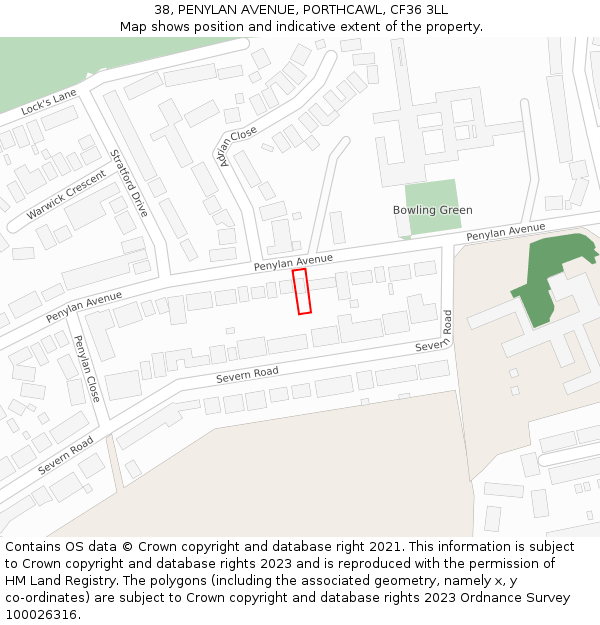 38, PENYLAN AVENUE, PORTHCAWL, CF36 3LL: Location map and indicative extent of plot